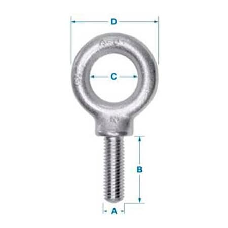 Ken Forging Eye Bolt With Shoulder, 1/2"-13, 1 in Shank, 1.1875 in ID, Carbon Steel, Zinc Plated K2025-A-ZN